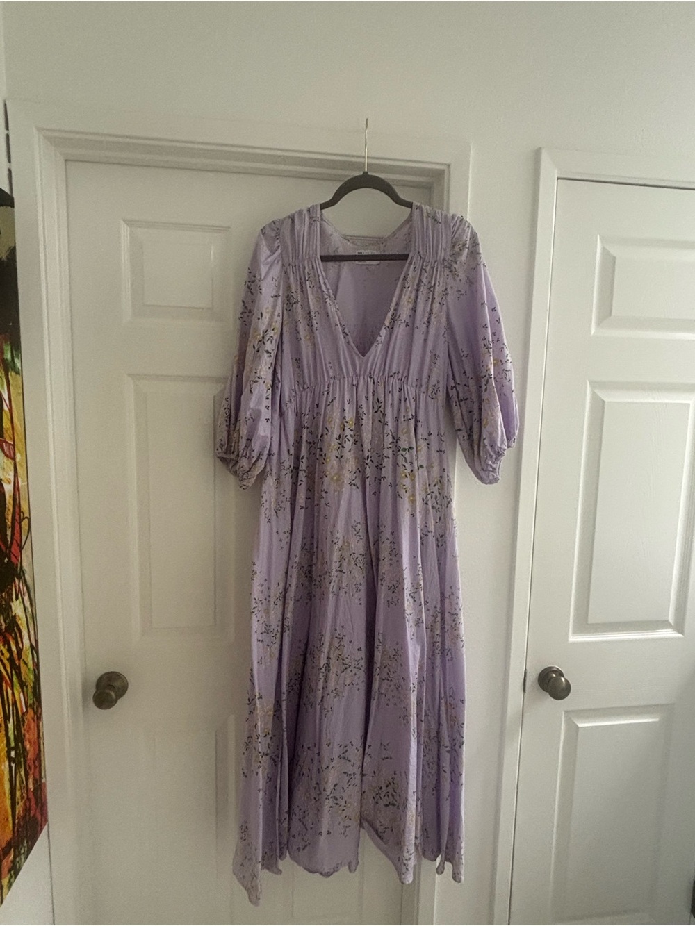 ASOS Lavender Floral V-Neck Maxi Dress with Puff Sleeves